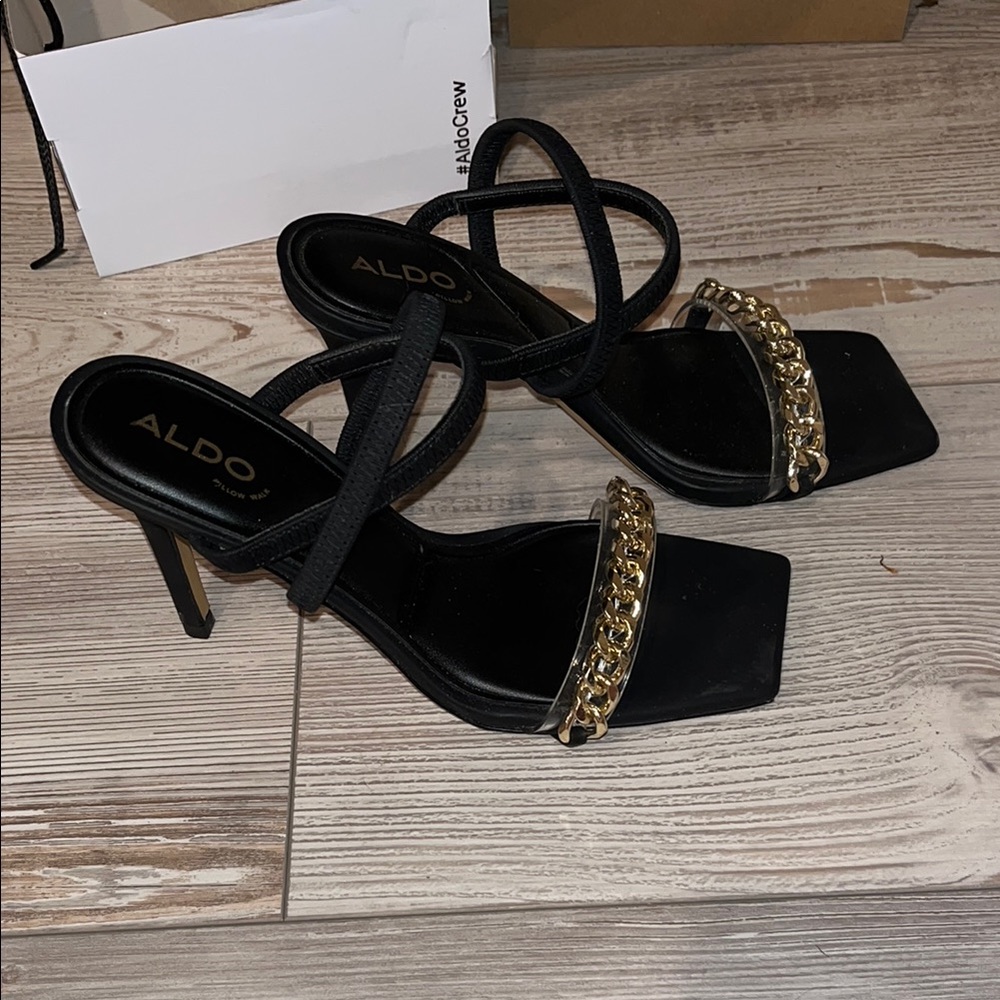 Aldo Black and Gold Chain Stiletto Heels